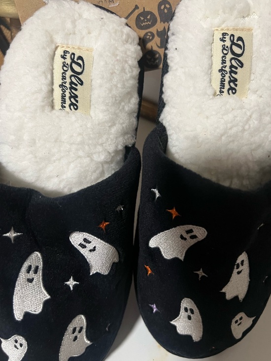 Shoes - Womens Black Ghost Slip-On One-Piece Slippers